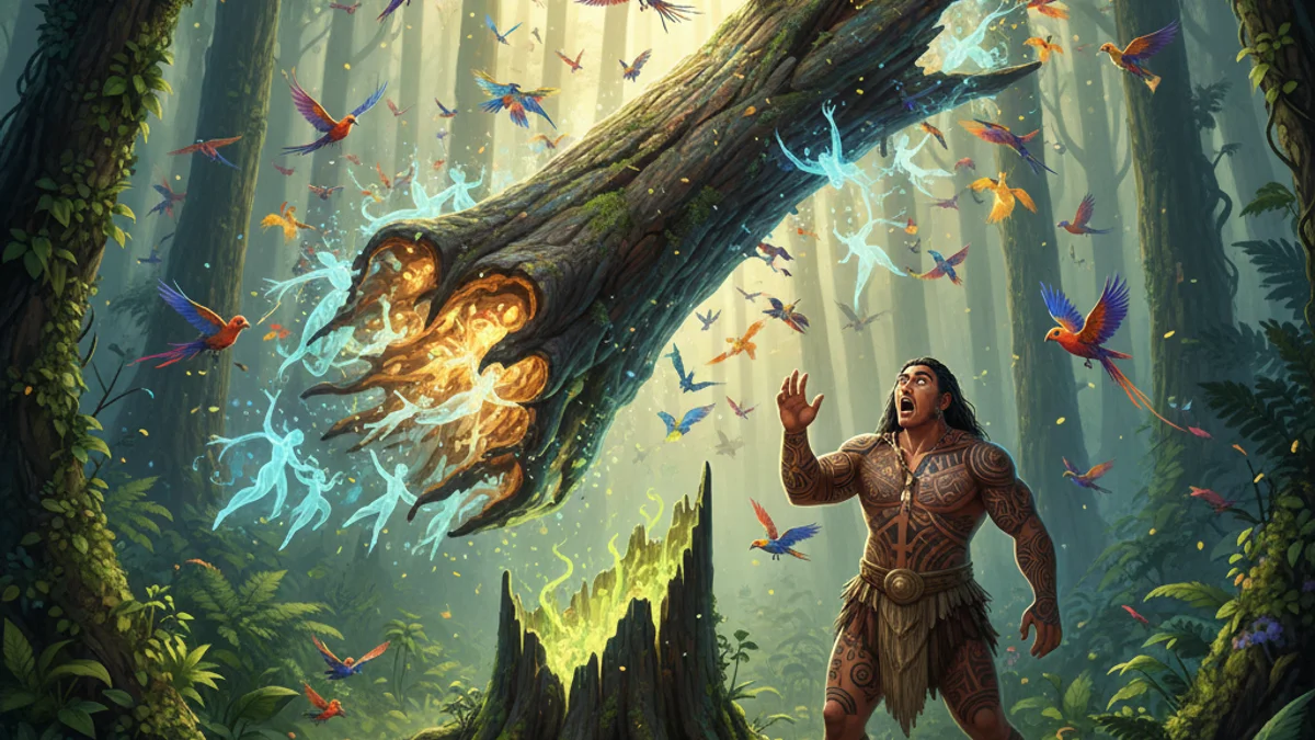 Rata and the Canoe - Pacific Voyaging story illustration from Polynesian Mythology