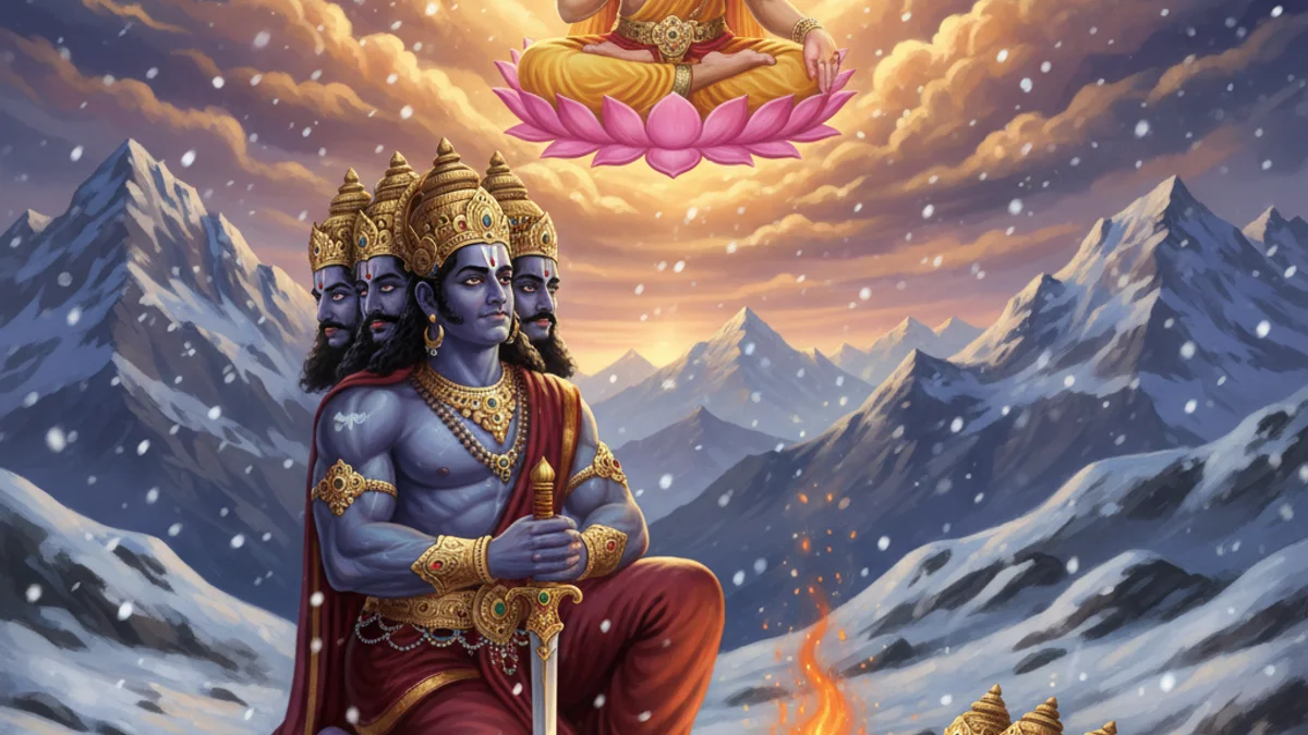 Illustration for Ravana's Penance - a gods and demons Hindu Epics story with moral lessons