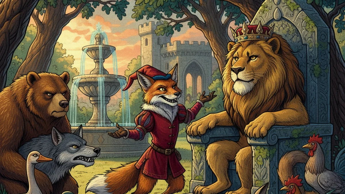 Illustration for Reynard at Court - a reynard the fox Trickster Tales story with moral lessons