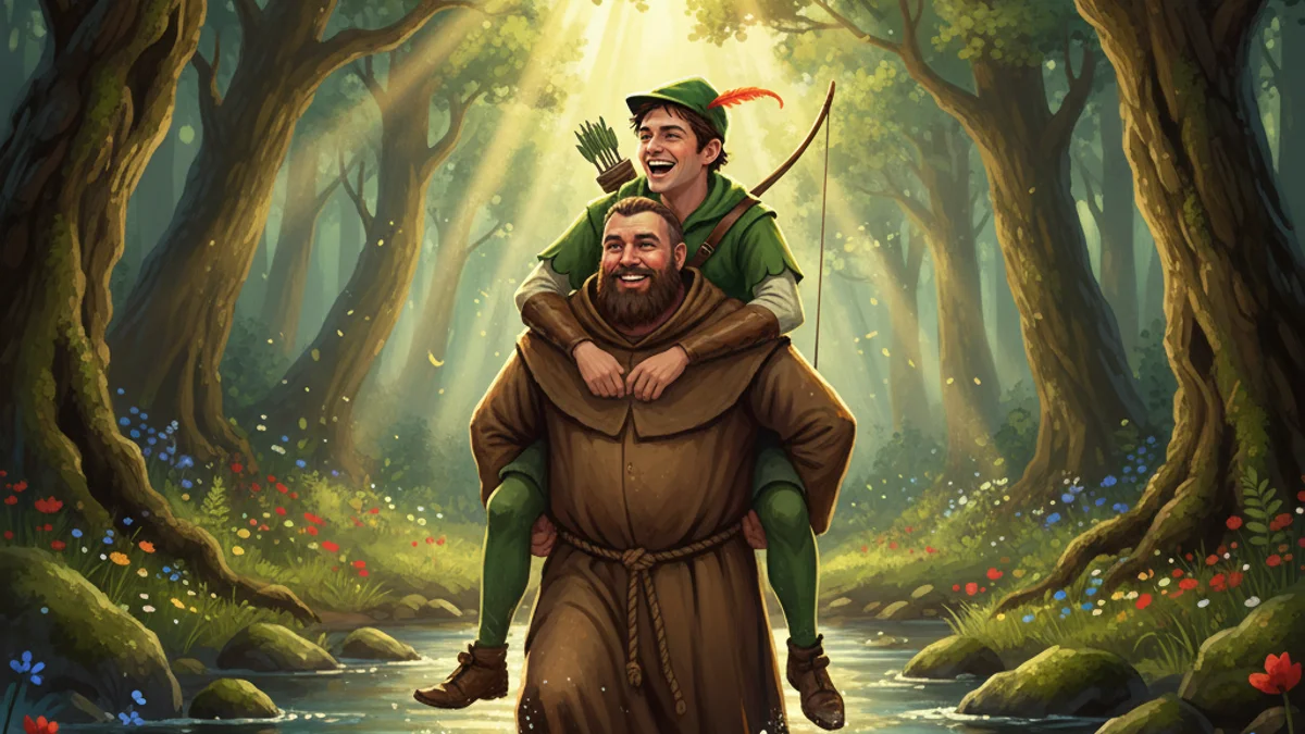 Robin Hood and Friar Tuck - Classic Tales story illustration from Robin Hood