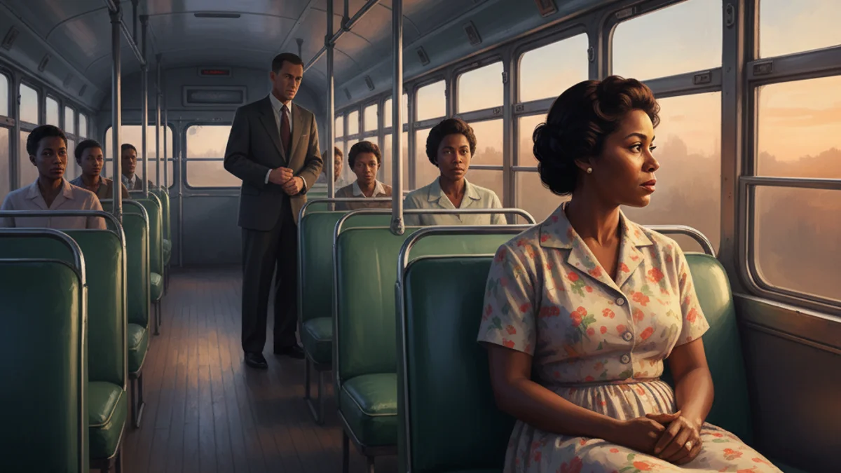 Illustration for Rosa Parks on the Bus - a tales of gandhi and martin luther king jr. Tales of Historical Figures story with moral lessons