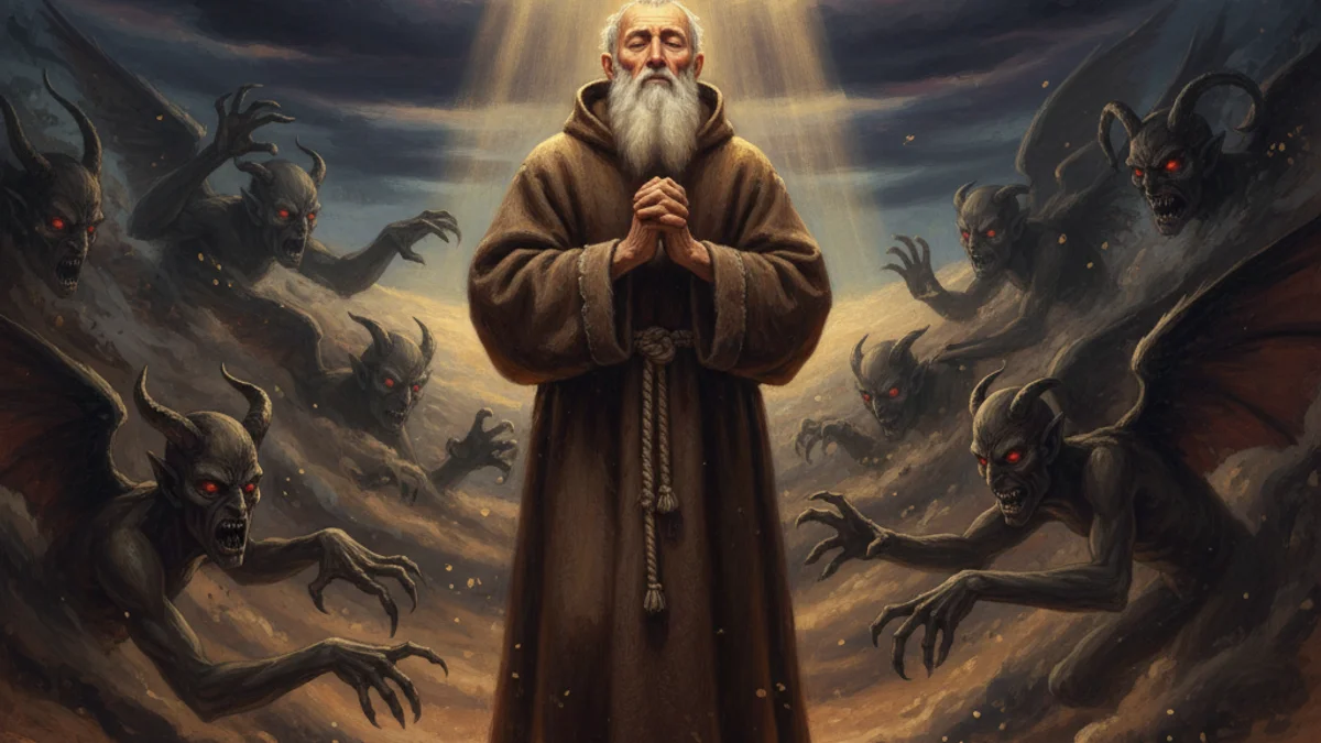 Saint Anthony in the Desert - Desert Fathers story illustration from Early Christian Saints Lives