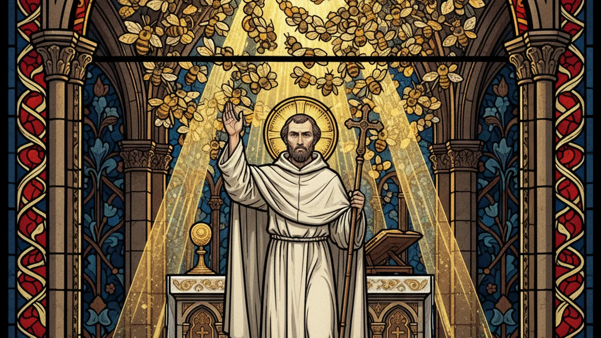 Saint Bernard and the Bees - Medieval Saints story illustration from Early Christian Saints Lives