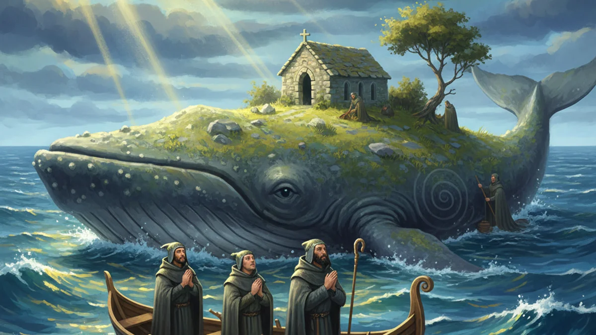 Illustration for Saint Brendan's Voyage - a tales of miracles and martyrdom Early Christian Saints Lives story with moral lessons