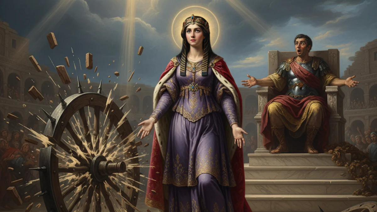 Saint Catherine and the Wheel - Tales of Miracles and Martyrdom story illustration from Early Christian Saints Lives