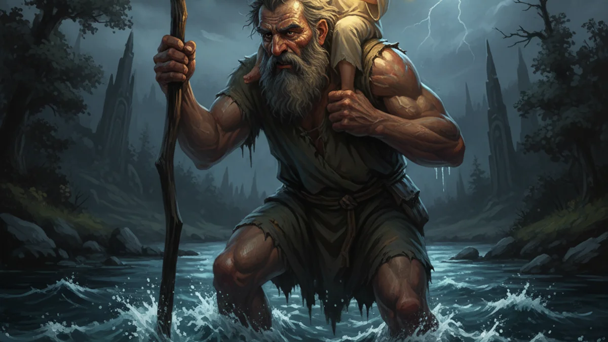 Illustration for Saint Christopher Carries Christ - a tales of miracles and martyrdom Early Christian Saints Lives story with moral lessons