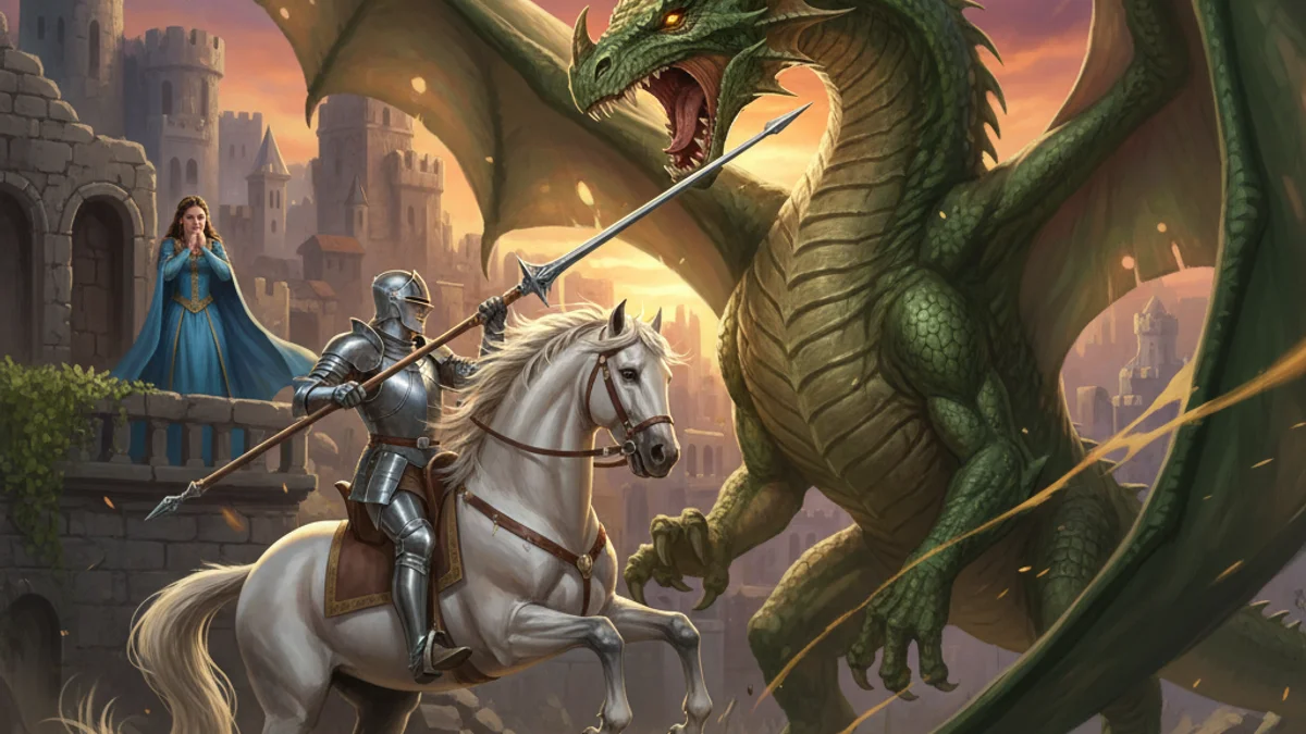 Illustration for Saint George and the Dragon (Extended) - a dragon slayer tales Cross-Cultural Themes story with moral lessons