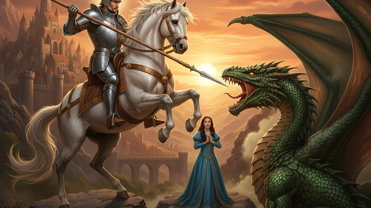 Illustration for Saint George and the Dragon - a tales of miracles and martyrdom Early Christian Saints Lives story with moral lessons