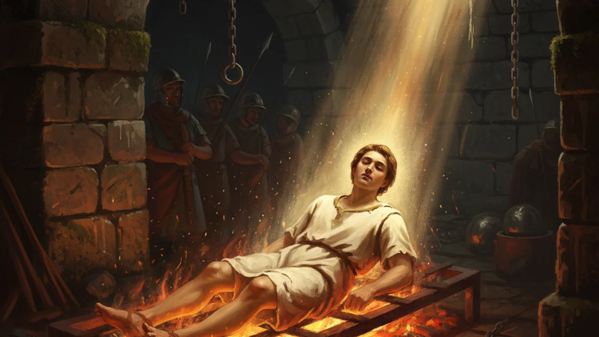 Saint Lawrence on the Gridiron - Tales of Miracles and Martyrdom story illustration from Early Christian Saints Lives