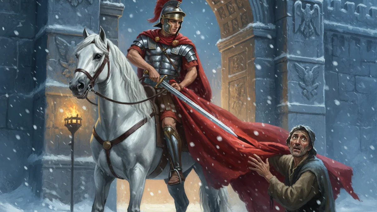 Illustration for Saint Martin and the Beggar - a tales of miracles and martyrdom Early Christian Saints Lives story with moral lessons