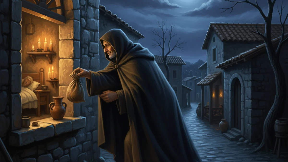 Saint Nicholas and the Three Daughters - Tales of Miracles and Martyrdom story illustration from Early Christian Saints Lives