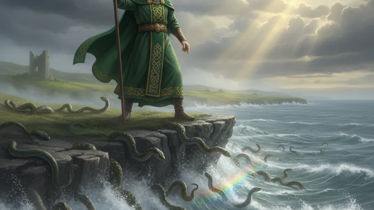 Saint Patrick and the Snakes - Tales of Miracles and Martyrdom story illustration from Early Christian Saints Lives