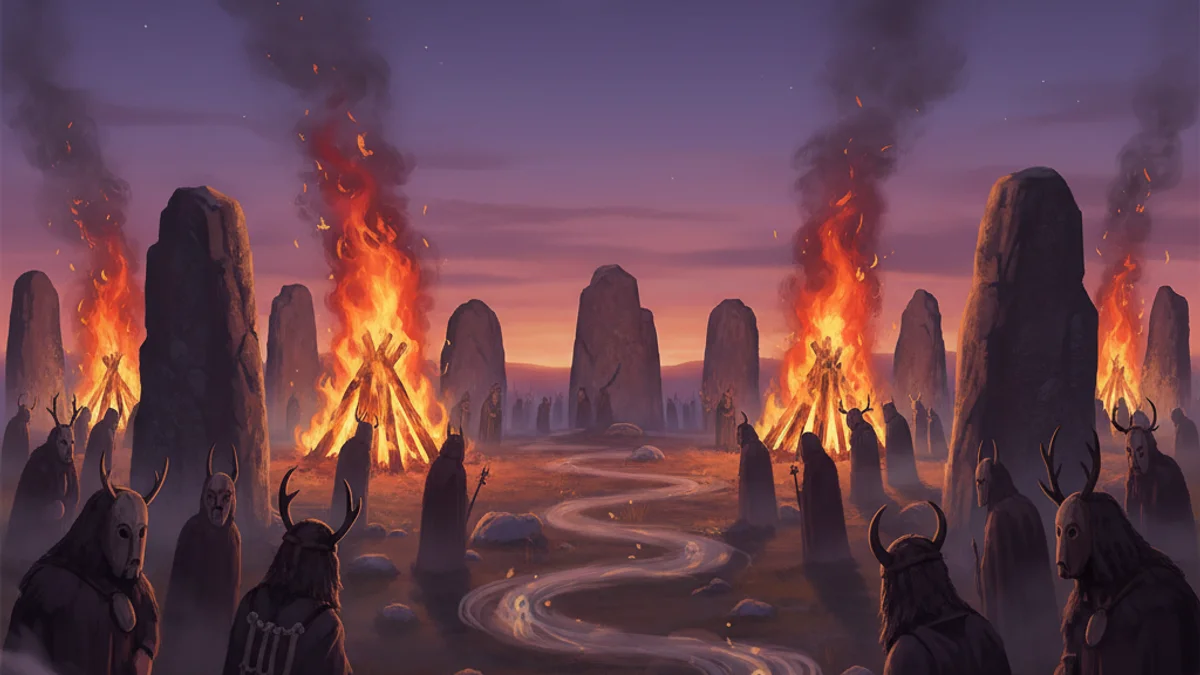 Illustration for Samhain and the Veil Between Worlds - a celtic origins Halloween Folklore story with moral lessons