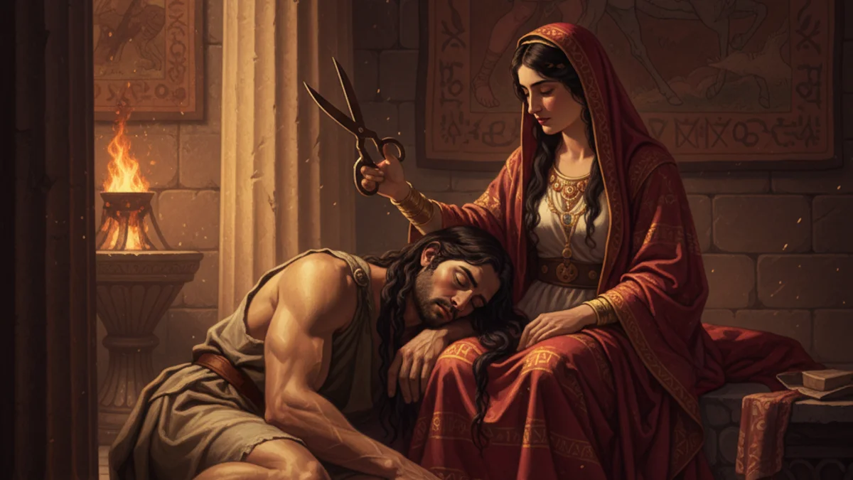 Illustration for Samson and Delilah - a tales from the torah Jewish Folklore story with moral lessons