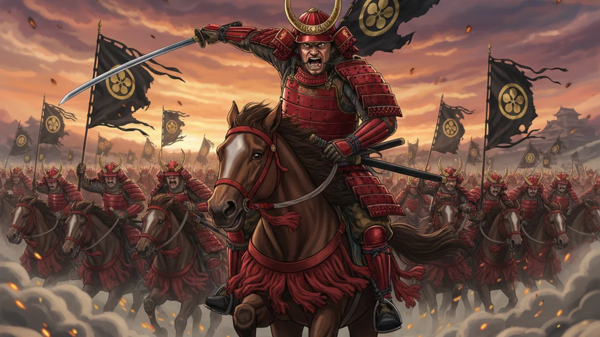 Illustration for Sanada Yukimura's Last Charge - a samurai heroism Japanese Samurai Legends story with moral lessons