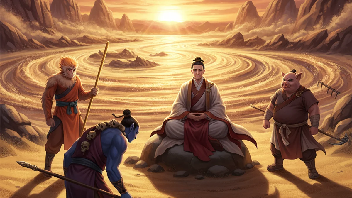 Illustration for Sandy Joins the Group - a journey to the west Chinese Legends story with moral lessons