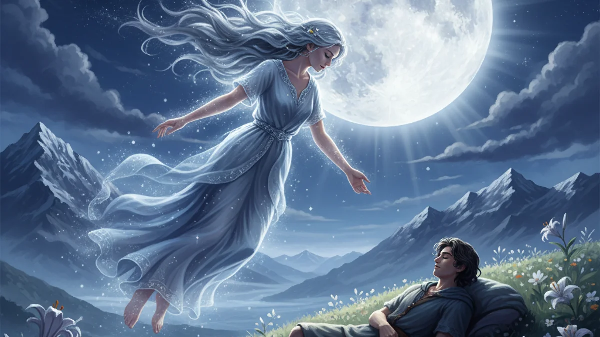 Illustration for Selene and Endymion - a titans Greek Myths story with moral lessons