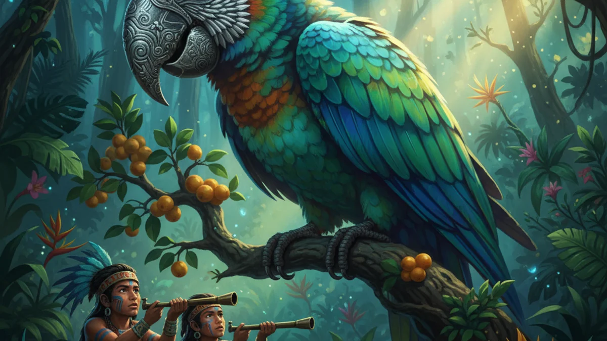 Seven Macaw's Pride - Popol Vuh story illustration from Mayan and Aztec Mythology