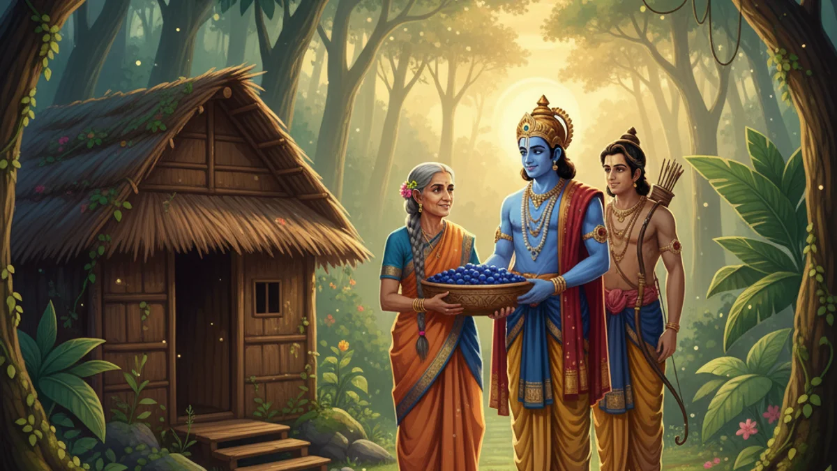 Illustration for Shabari's Devotion - a stories from the ramayana Hindu Epics story with moral lessons