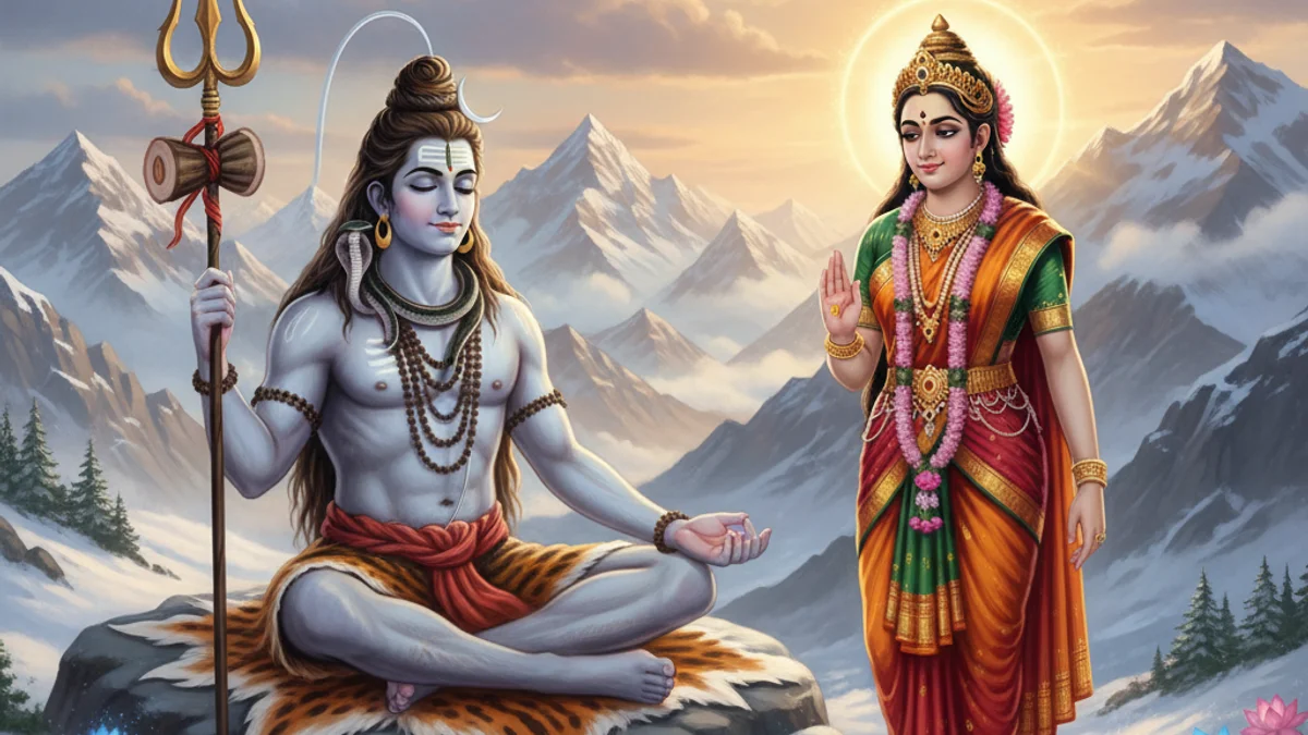 Illustration for Shiva and Parvati - a stories of vishnu and shiva Hindu Puranas story with moral lessons