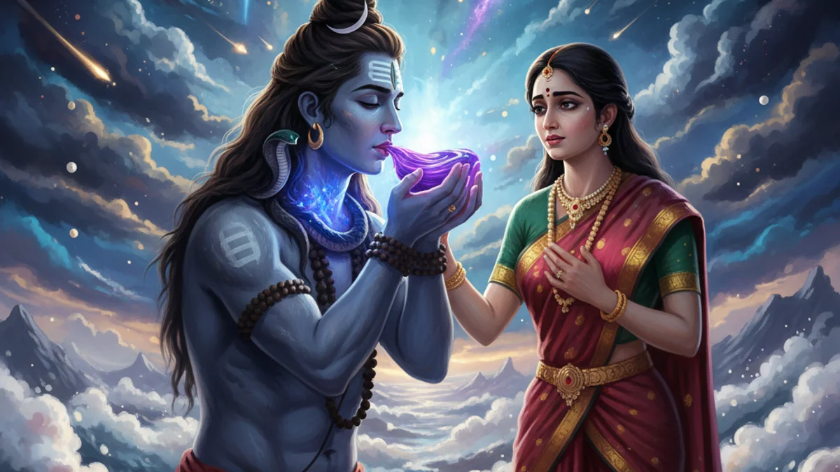 Illustration for Shiva and the Poison - a gods and demons Hindu Epics story with moral lessons