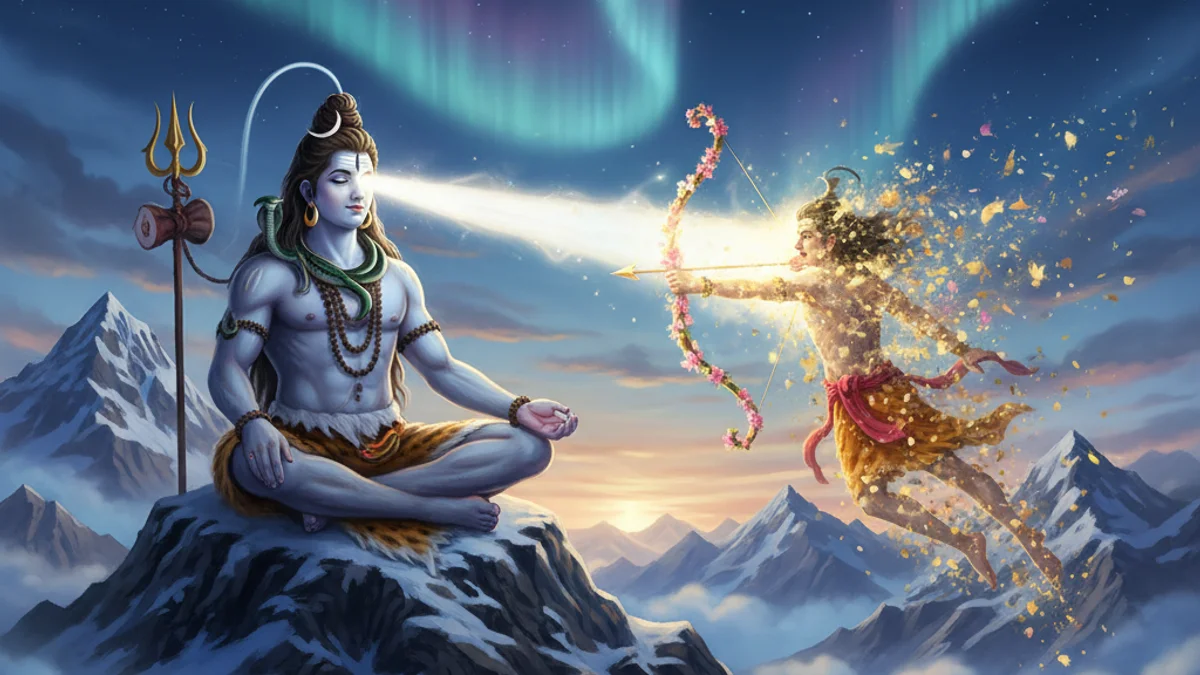Illustration for Shiva Burns Kamadeva - a gods and demons Hindu Epics story with moral lessons