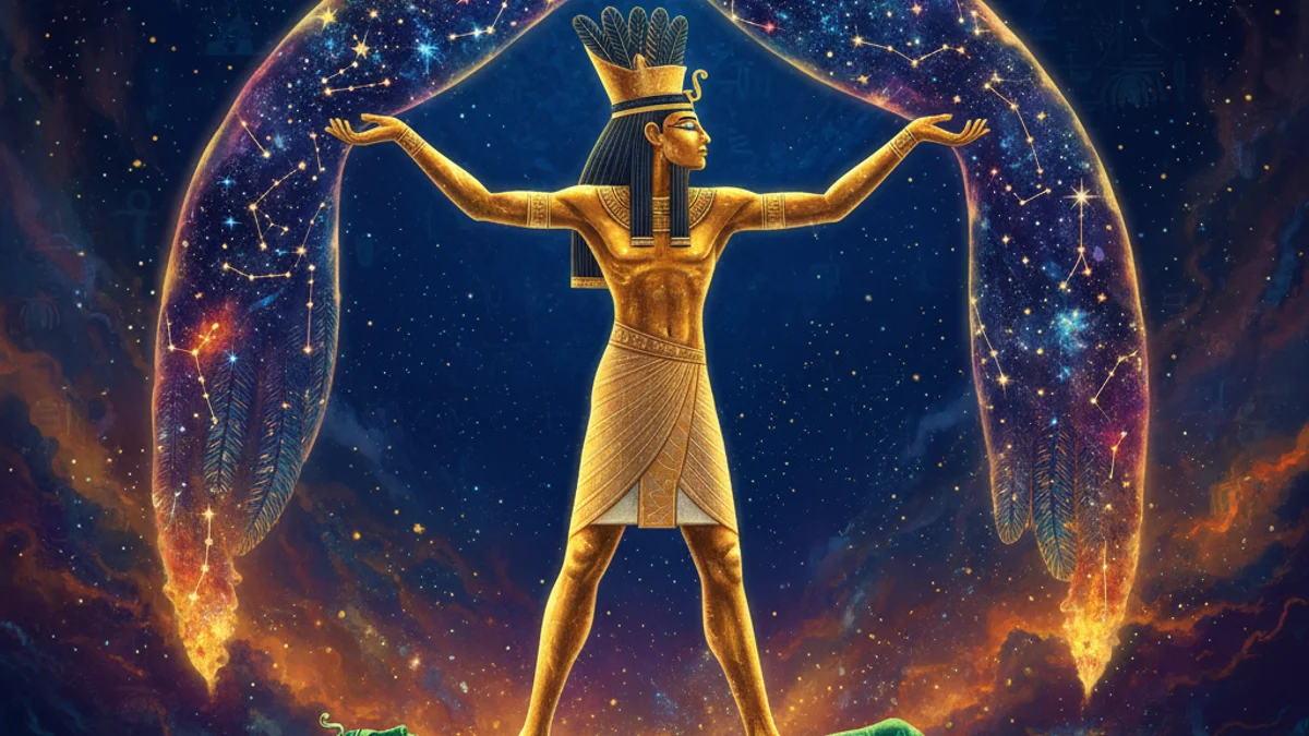 Illustration for Shu Holds Up the Sky - a gods and goddesses Egyptian Mythology story with moral lessons