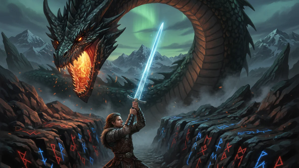 Illustration for Sigurd and Fafnir (Detailed) - a dragon slayer tales Cross-Cultural Themes story with moral lessons