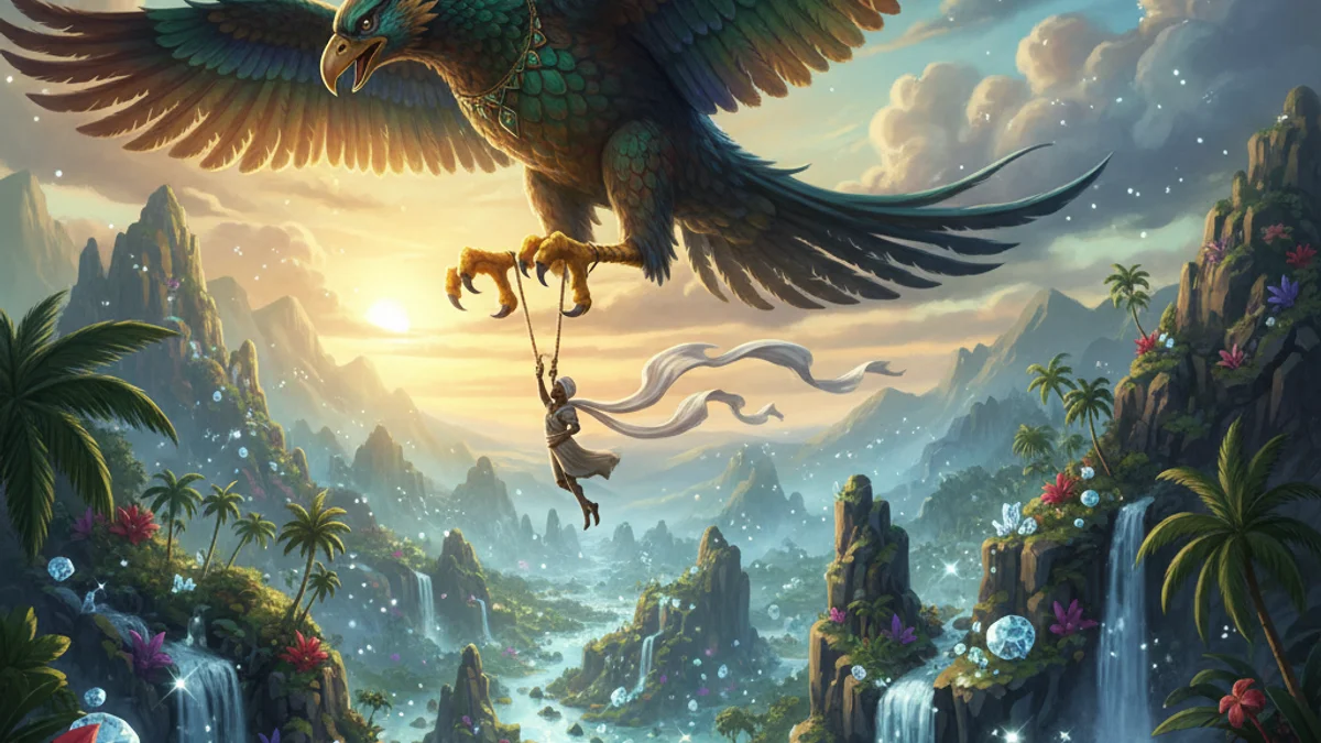 Sinbad and the Roc - Sinbad the Sailor story illustration from Arabian Nights