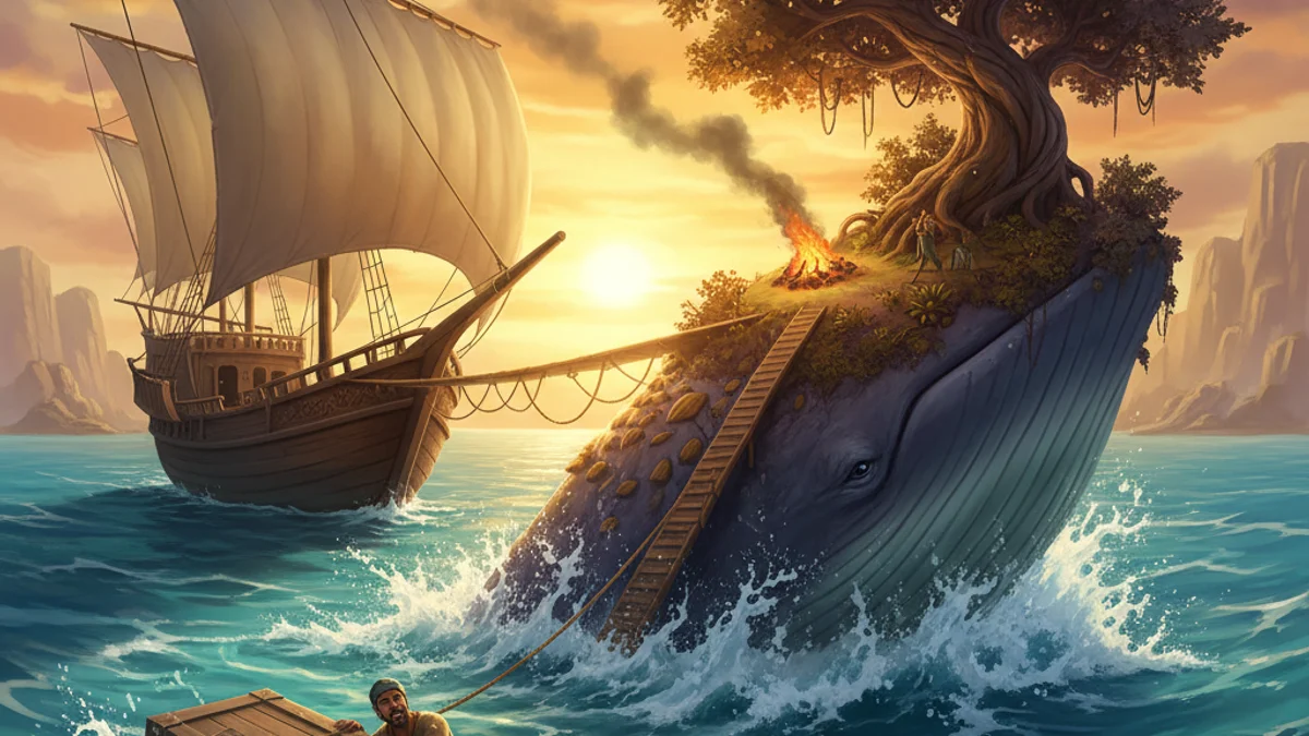 Sinbad's First Voyage - Sinbad the Sailor story illustration from Arabian Nights