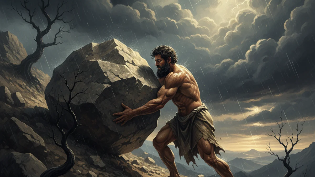Illustration for Sisyphus and His Boulder - a famous myths Greek Myths story with moral lessons