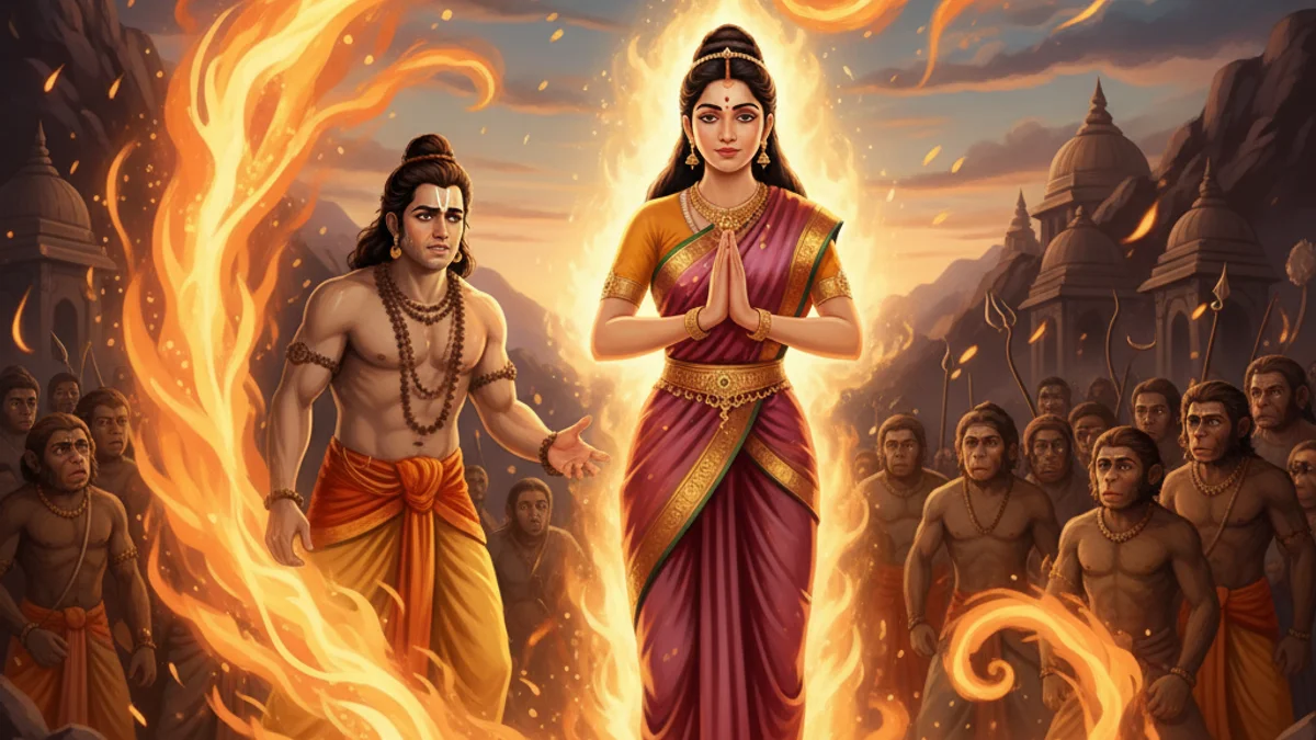 Sita's Fire Trial - Stories from the Ramayana story illustration from Hindu Epics