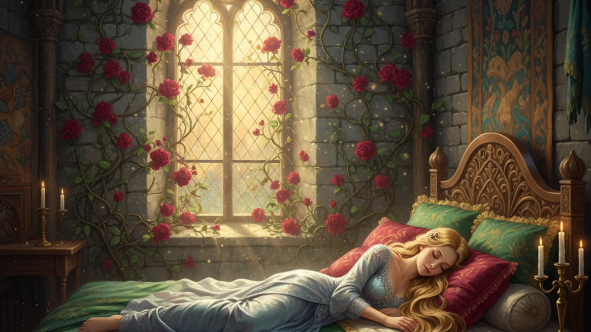Illustration for Sleeping Beauty - a famous fairy tales European Folklore story with moral lessons