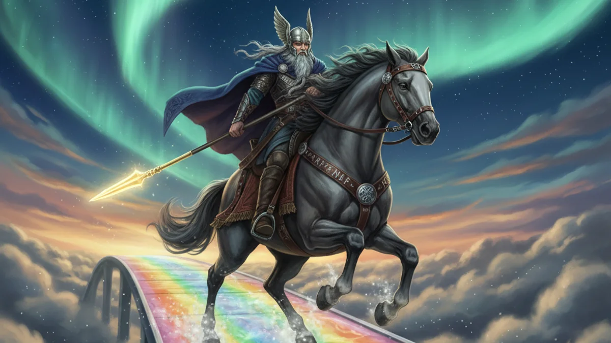 Illustration for Sleipnir the Eight-Legged Horse - a mythical beings Norse Myths story with moral lessons