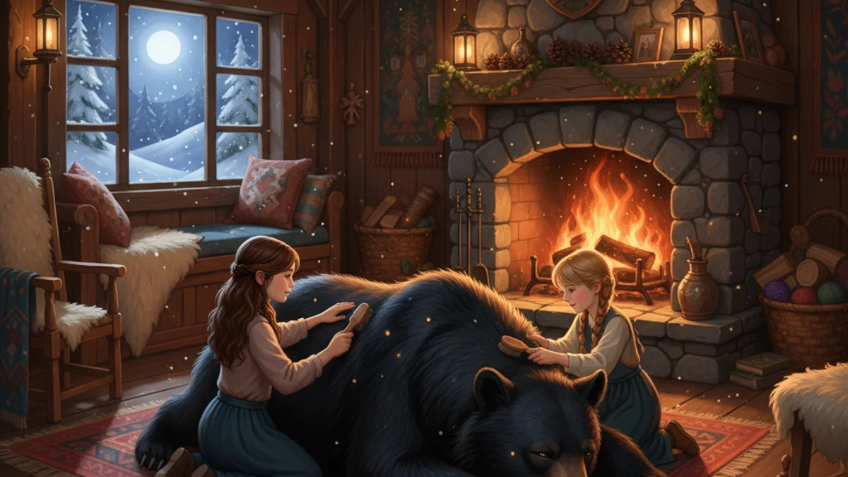 Snow White and Rose Red - Brothers Grimm Stories story illustration from European Folklore