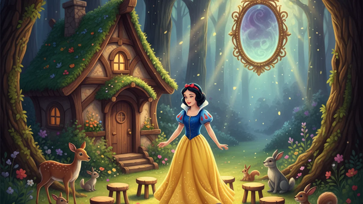 Snow White - Brothers Grimm Stories story illustration from European Folklore