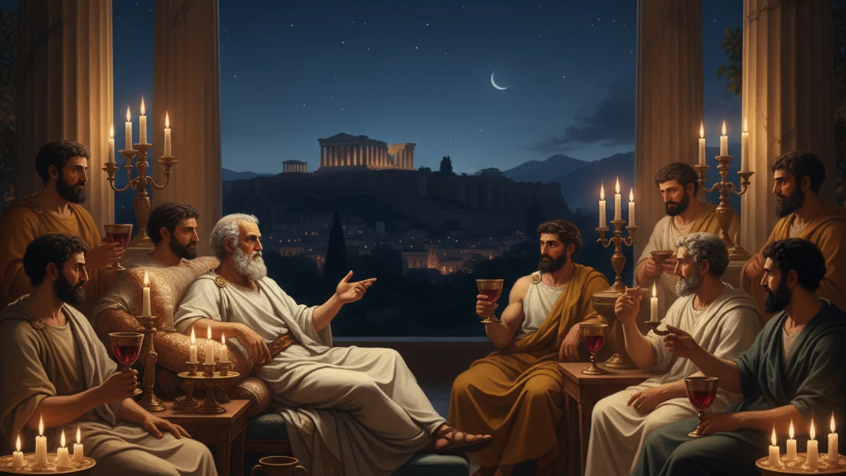 Illustration for Socrates at the Symposium - a socratic dialogues Stories of Famous Philosophers story with moral lessons