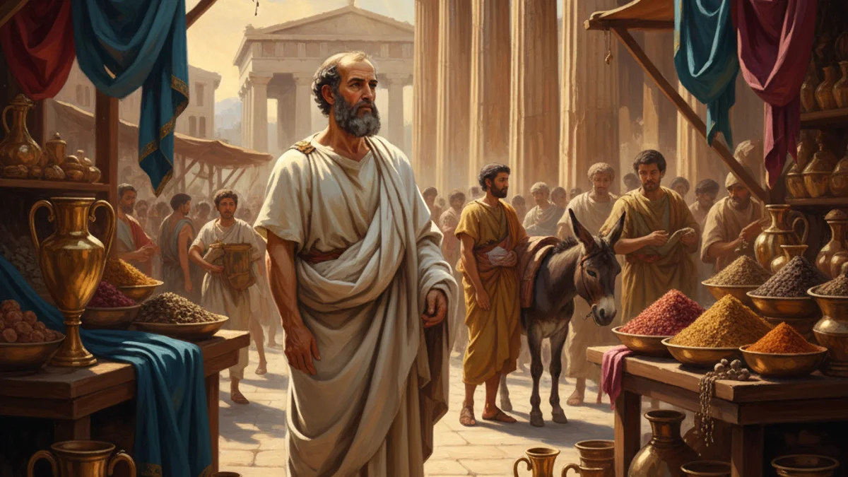 Illustration for Socrates in the Marketplace - a socratic dialogues Stories of Famous Philosophers story with moral lessons