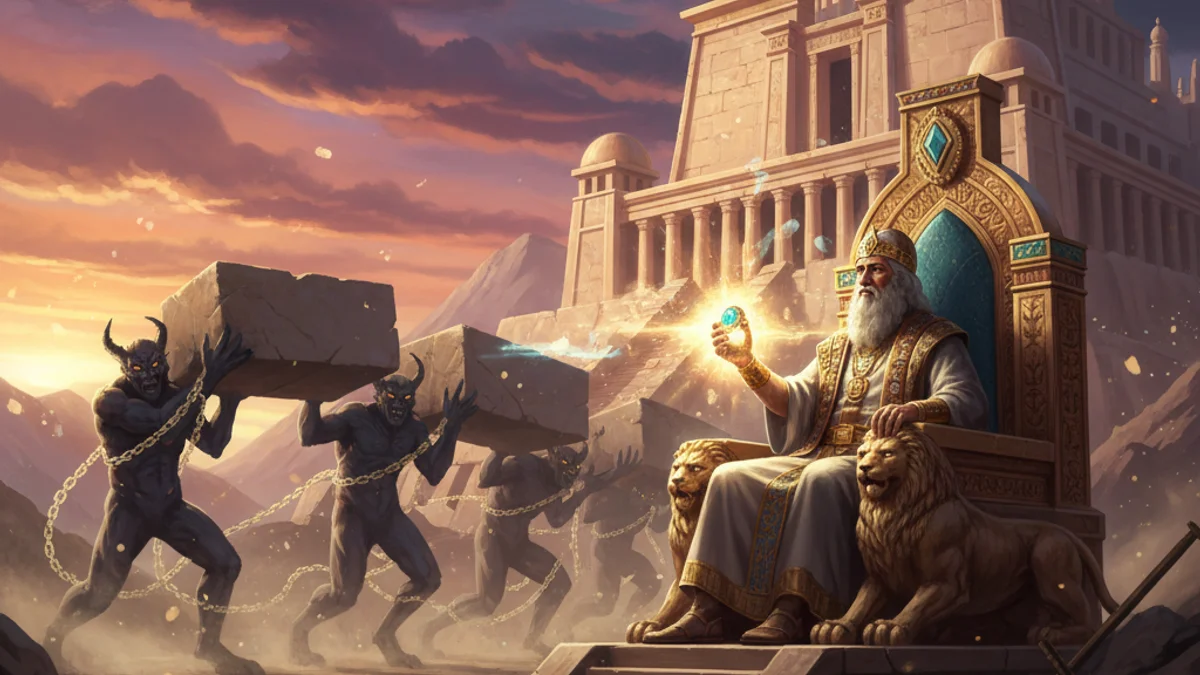 Solomon and the Demons - Legends of King Solomon story illustration from Jewish Folklore