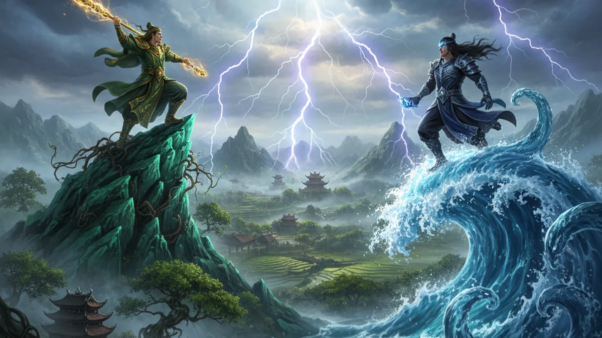 Illustration for Son Tinh and Thuy Tinh - a classic tales Vietnamese Folklore story with moral lessons