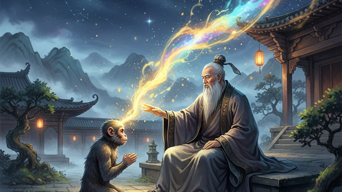 Sun Wukong Learns Magic - Journey to the West story illustration from Chinese Legends