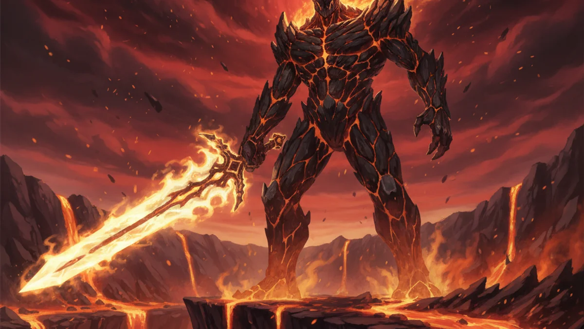 Illustration for Surtr the Fire Giant - a mythical beings Norse Myths story with moral lessons