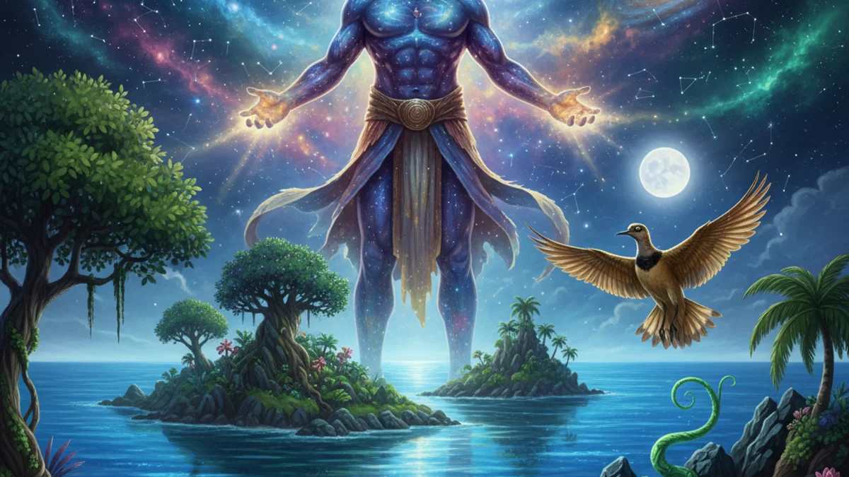 Illustration for Tagaloa Creates the World - a creation stories Samoan Mythology story with moral lessons