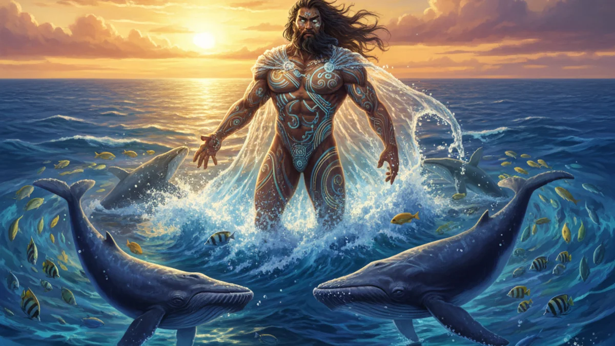 Tangaroa God of the Sea - Pacific Voyaging story illustration from Polynesian Mythology