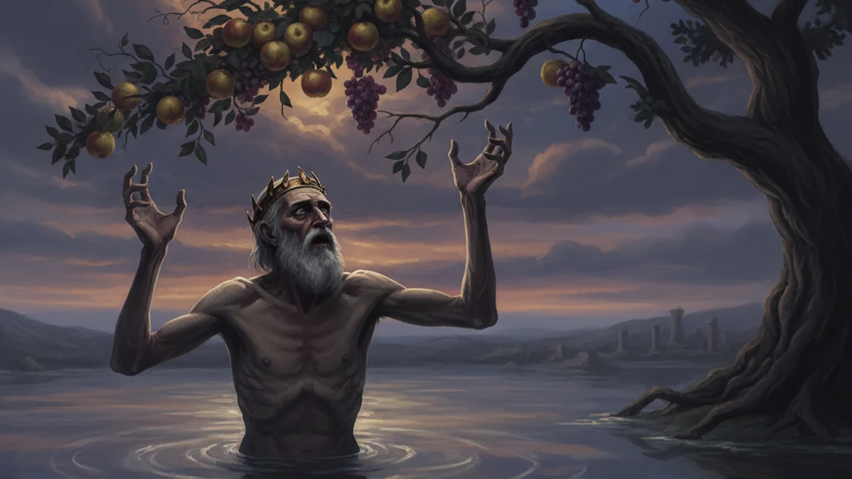 Illustration for Tantalus and Eternal Hunger - a famous myths Greek Myths story with moral lessons