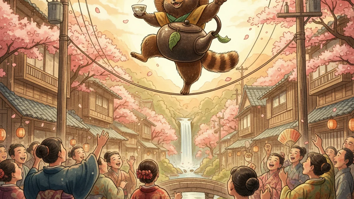 Tanuki the Trickster - Supernatural Tales story illustration from Japanese Folklore