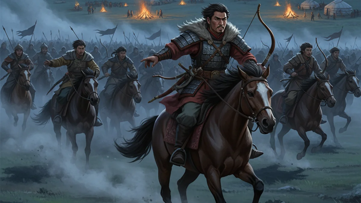 Temujin and Borte's Rescue - Folklore of Genghis Khan story illustration from Mongolian Epics