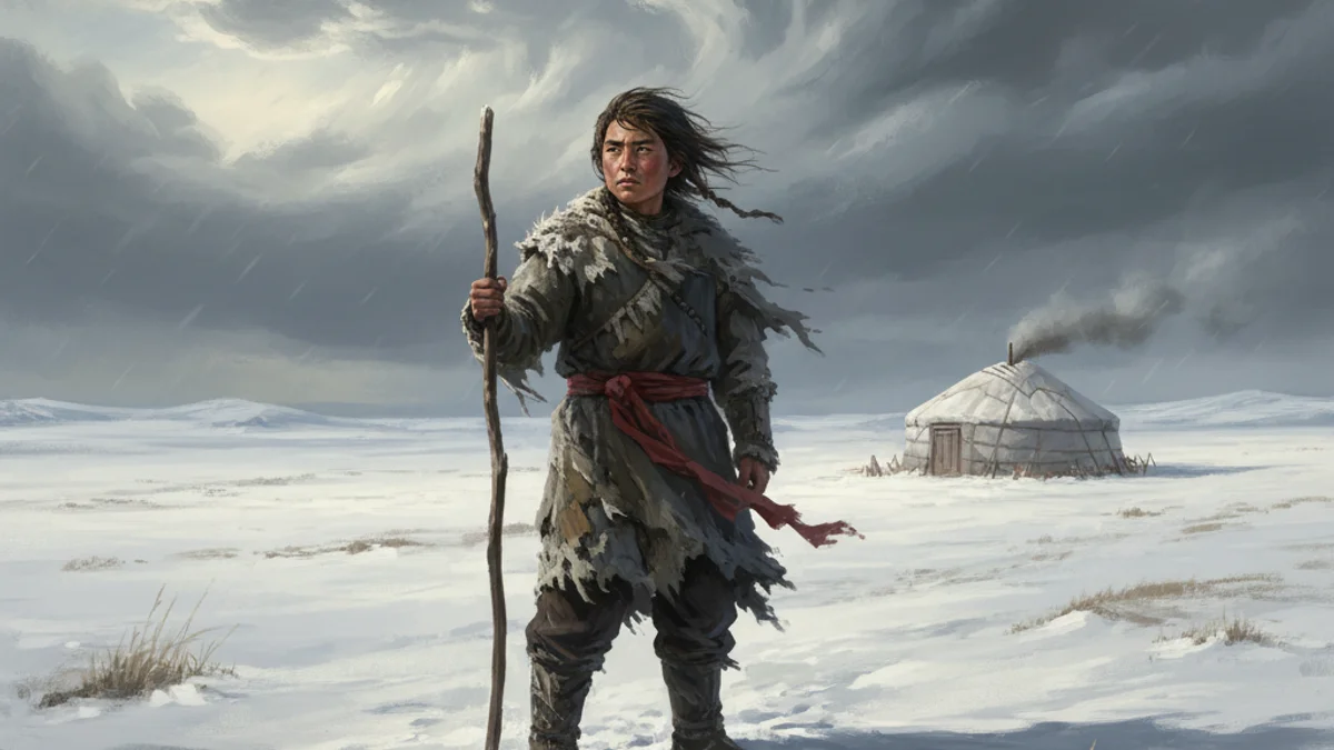 Illustration for Temujin's Childhood Hardships - a folklore of genghis khan Mongolian Epics story with moral lessons