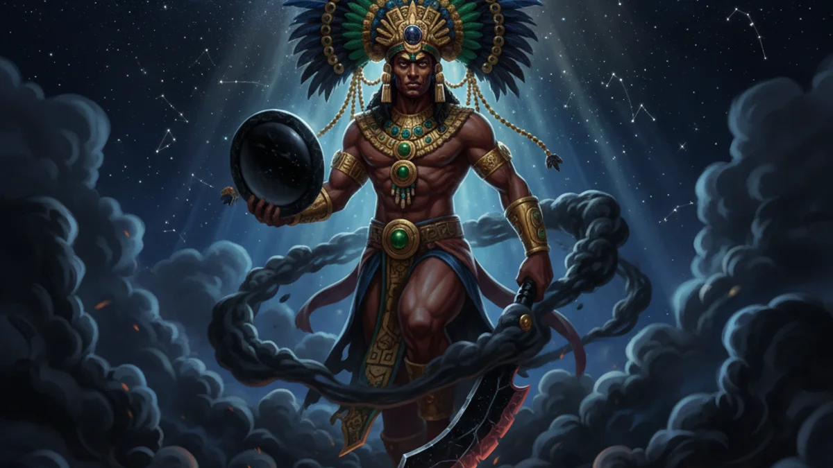 Tezcatlipoca the Smoking Mirror - Aztec Gods story illustration from Mayan and Aztec Mythology