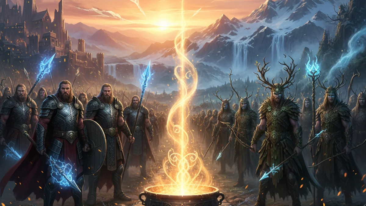 Illustration for The Aesir-Vanir War - a aesir gods Norse Myths story with moral lessons